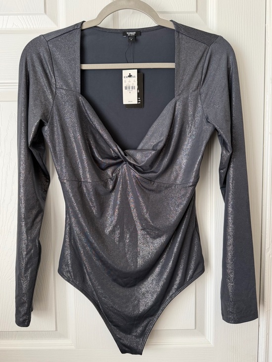 Express Tops - Express Body Contour Metallic Twist Front Bodysuit M NWT Long Sleeve